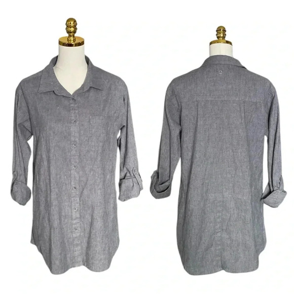PRANA | Women’s Grey Aster Button Down Open Vent Tunic Shirt Size M - Picture 9 of 15